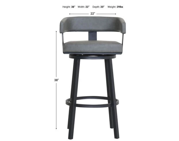 Armen Living Lorin Gray Swivel Barstool 3 Armen Living Lorin Gray Swivel Barstool - Image 3