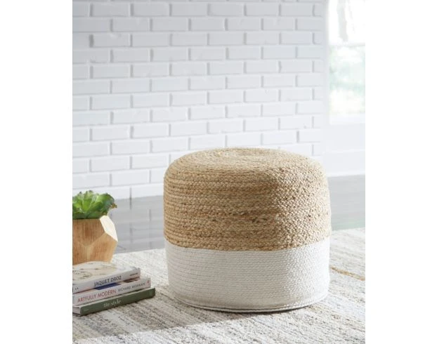 Ashley Sweed Valley Natural/White Pouf 2 Ashley Sweed Valley Natural/White Pouf - Image 2