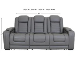 Ashley Backtrack Gray Leather Power Reclining Sofa -Ashley ASHY663388 X