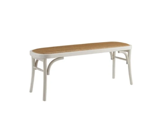 Linon Hyde White Rattan Bench 1 Linon Hyde White Rattan Bench