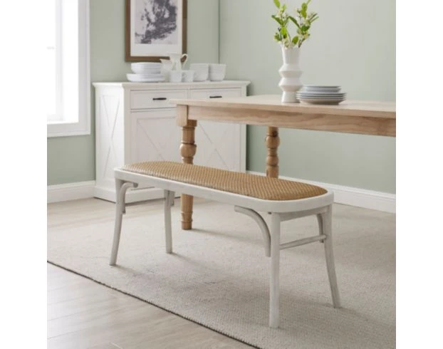 Linon Hyde White Rattan Bench 2 Linon Hyde White Rattan Bench - Image 2