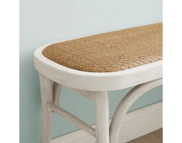 Linon Hyde White Rattan Bench 3 Linon Hyde White Rattan Bench - Image 3