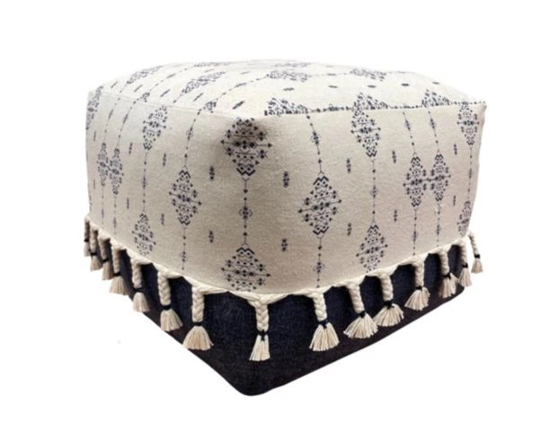 Lr Home Navy & Ivory Pouf 1 Lr Home Navy & Ivory Pouf
