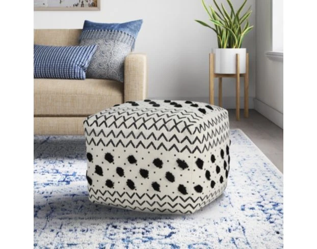 Lr Home Black And White Geometric Pouf 2 Lr Home Black And White Geometric Pouf - Image 2